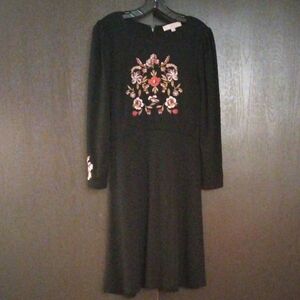 LOFT Black Dress with Colorful Floral Embroidery